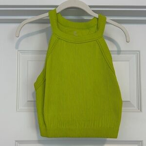 aerie Ribbed Halter Crop Top in Neon Green